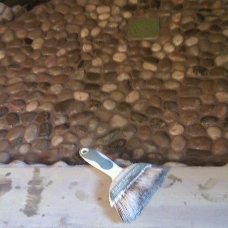 pebble floor shower grout tile dark floors installing grouting drain google
