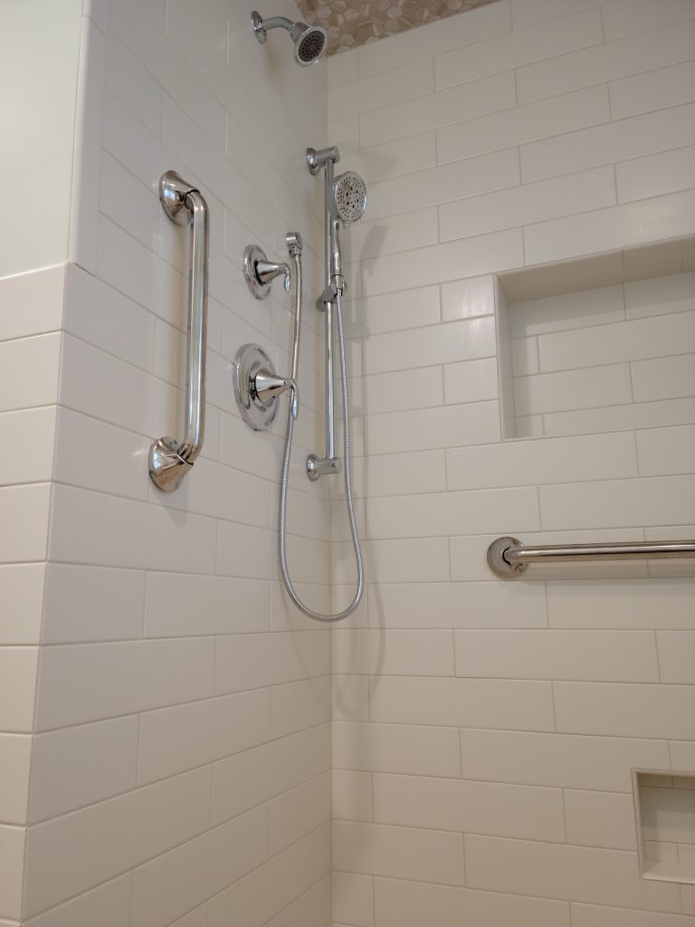 Moen fixtures installed in a Harrisburg, Pa bathroom remodeling project.